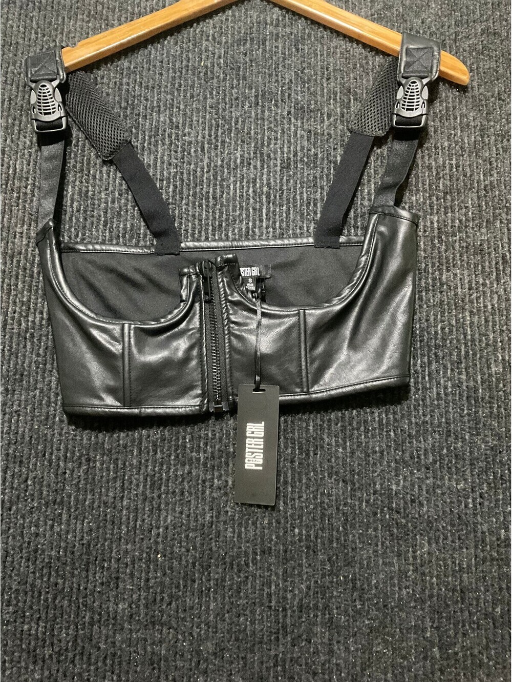 NWT Poster Girl Black Faux Leather bustier corset with Adjustable Straps sz s